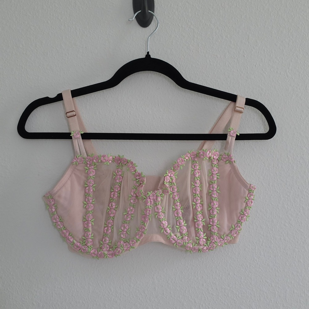 Victorias Secret Dream Angels Pink Floral Embroidered Balconet Bra sizsle 36DD